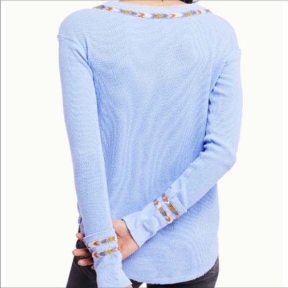 NWT ❋ Free People ❋ Light Blue Rainbow Thermal Top - Picture 4 of 7